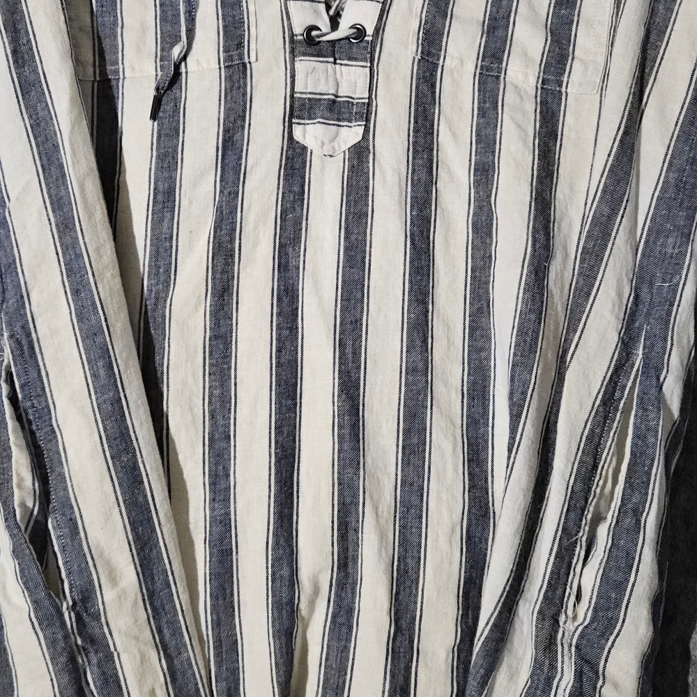 Madewell Striped Lace Up Tunic Dress Women XS Blue White Linen Blend G3049 - Picture 3 of 9